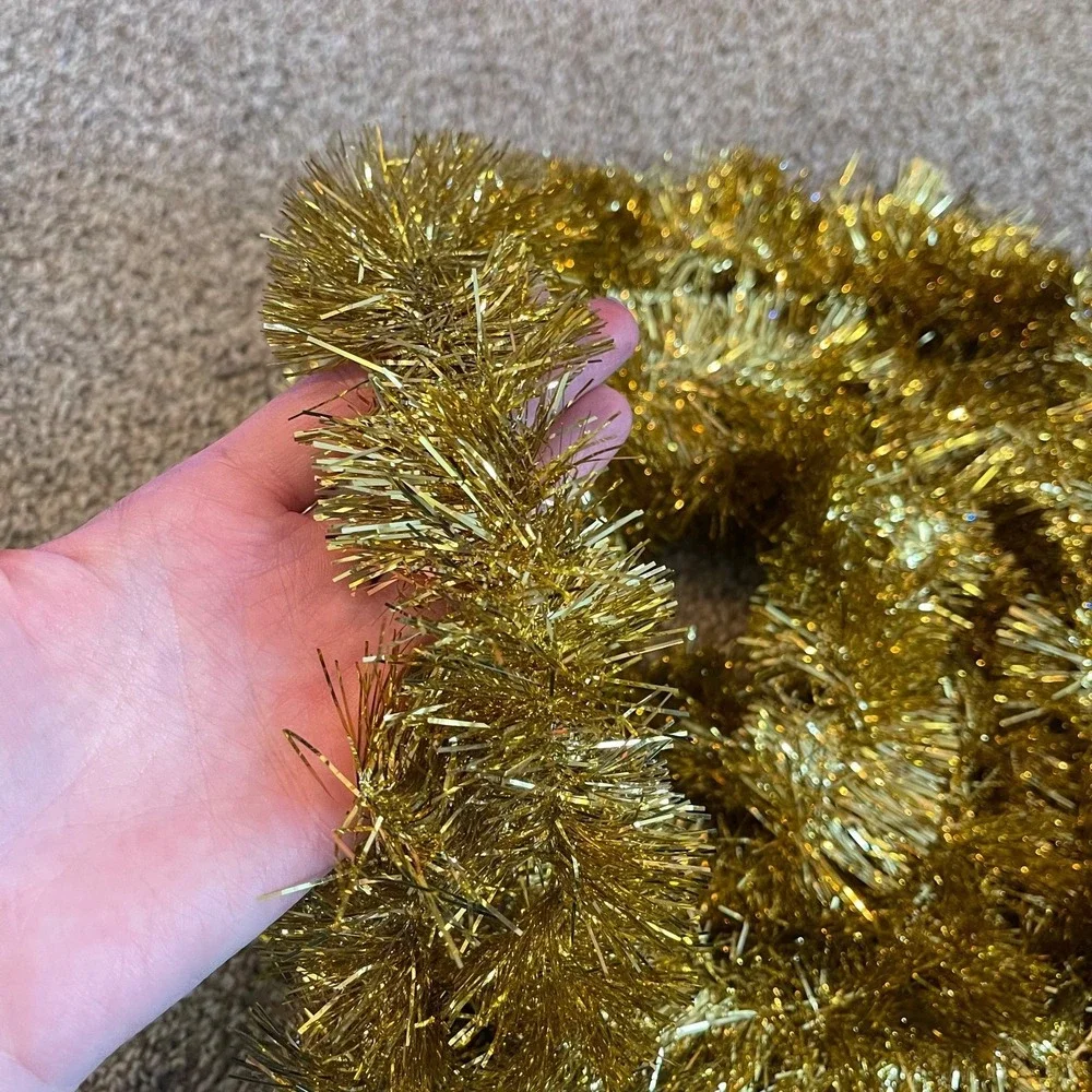 Vtg MCM‎ Christmas Double Glo Tinsel Garland Shiny Soft Fluffy gold 25 ft Long